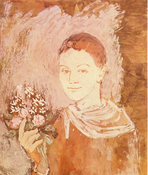 Pablo Picasso Painting Boy With Bouquet Of Flowers In His Hand